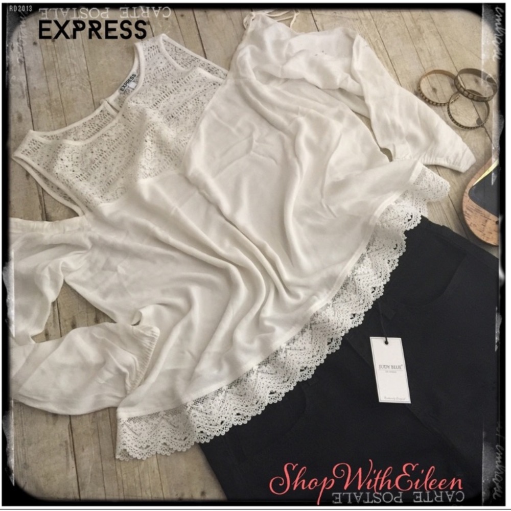 Express Cream Lace Cold Shoulder Top NWOT